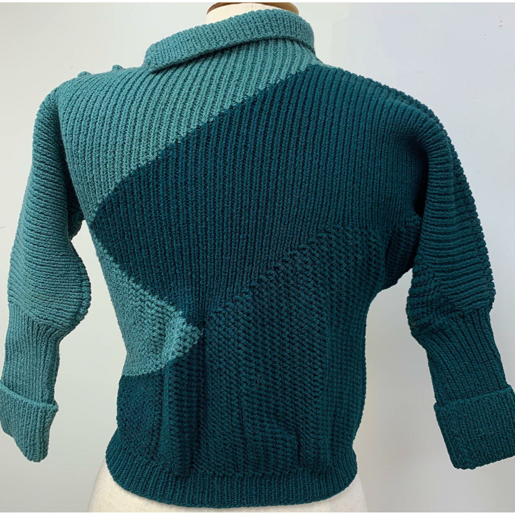 1980s  green vintage pullover sweater with Pharoah intarsia, lace and popcorns. Very detailed. Size SMALL - Robin Boutique-Boutique    &.  Reloved Fabrics