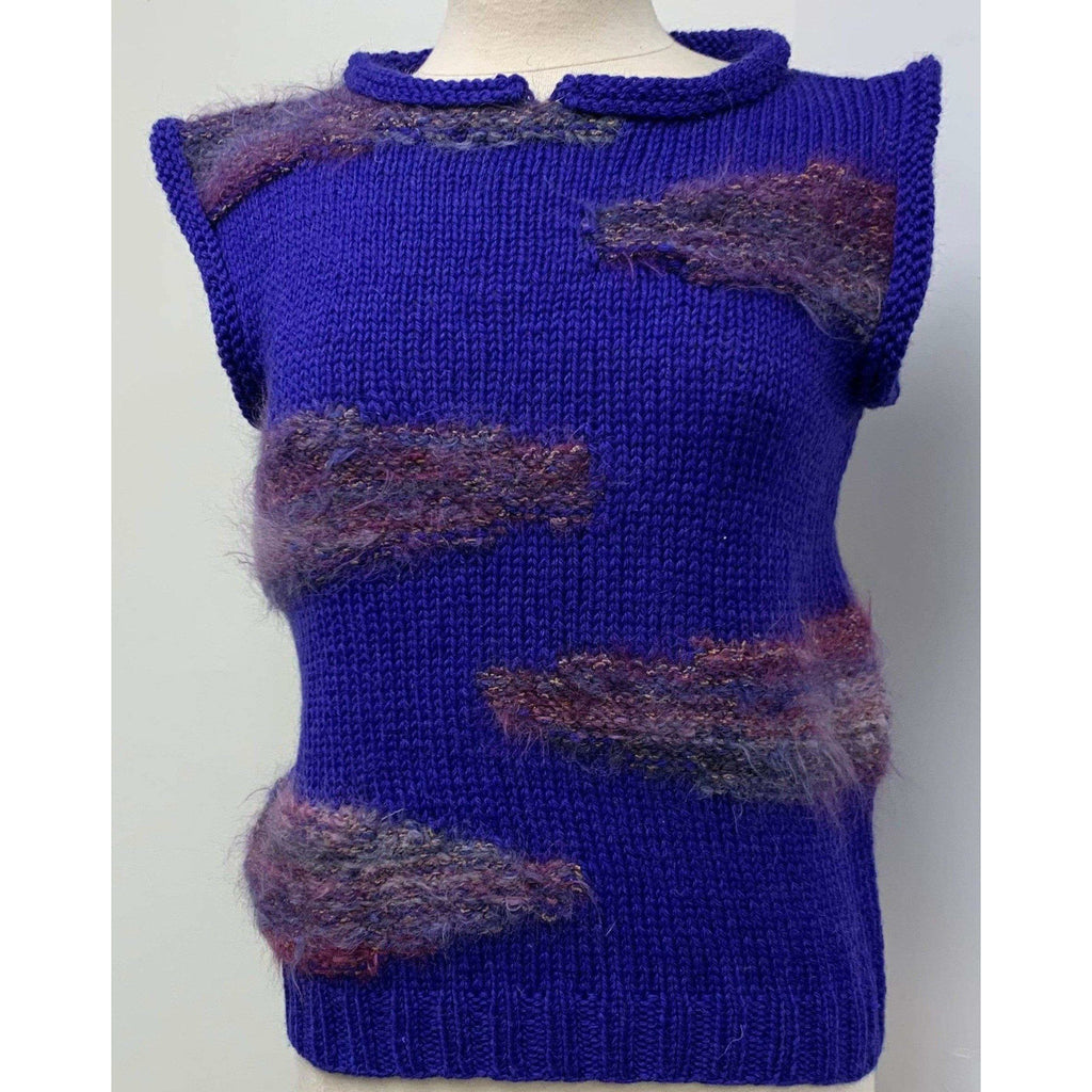 1980s pullover sweater vest designed  by Anny Blatt. The yarns are all French and Italian. Hand knit and never worn. Wool and Mohair. SMALL - Robin Boutique-Boutique    &.  Reloved Fabrics