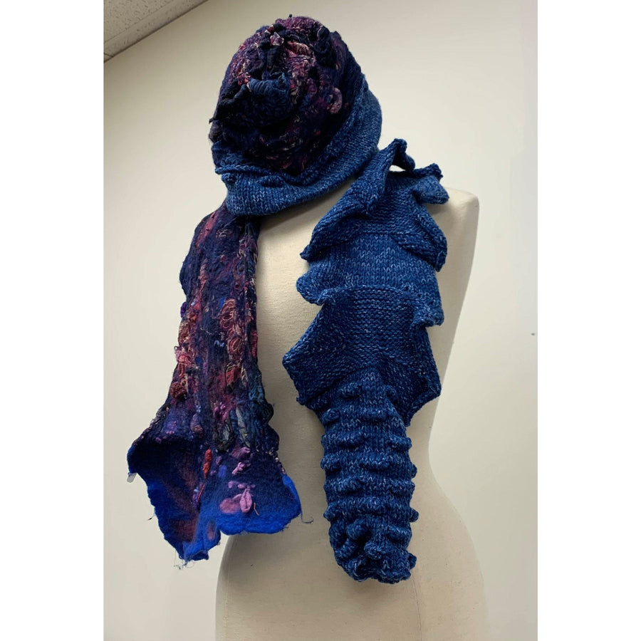 Blue hand-felt lined winter warm blue hat with hand-knit brim. Free Ship USA. - Robin Boutique-Boutique    &.  Reloved Fabrics