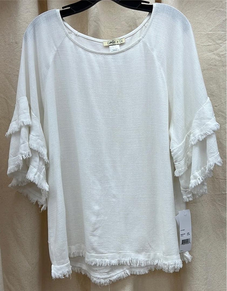 Short Sleeve Ivory Linen Fringe Top - Robin Boutique-Boutique 