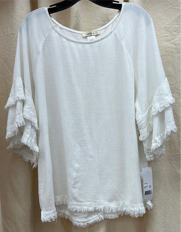 Short Sleeve Ivory Linen Fringe Top - Robin Boutique-Boutique 