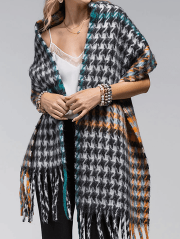 Oversized warm and soft acrylic oblong scarf with tassel fringes - Robin Boutique-Boutique 