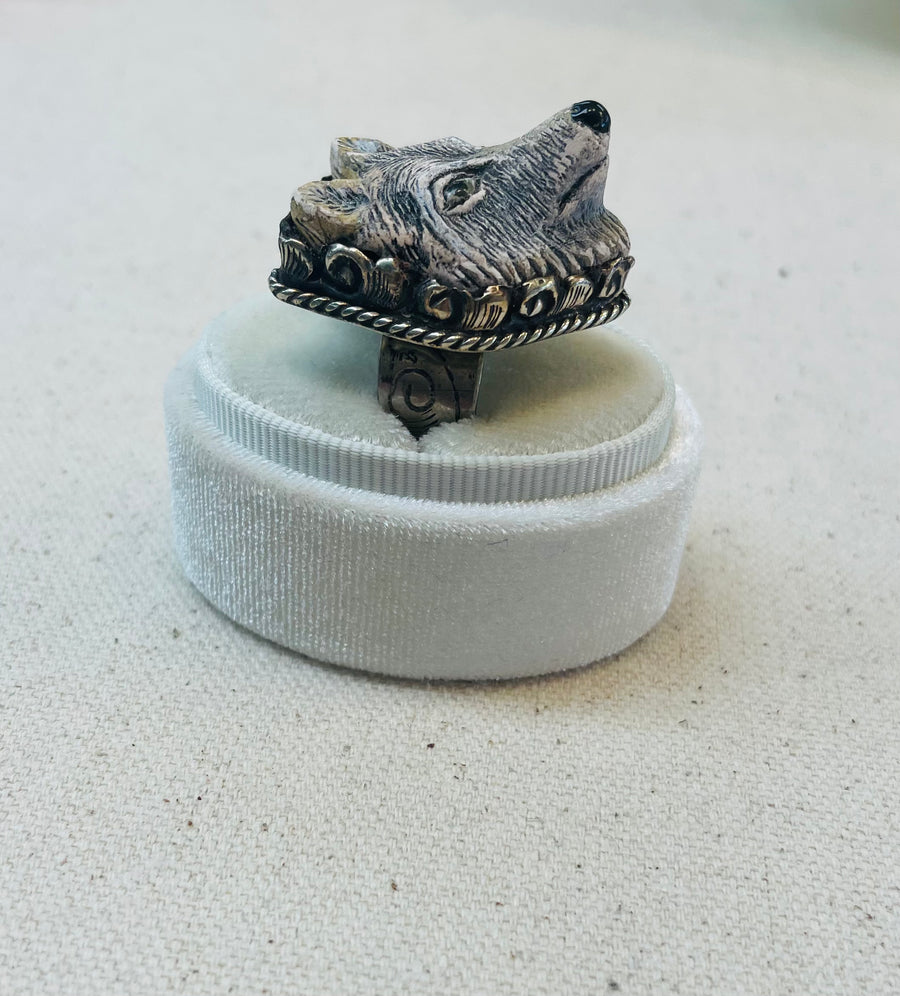 Carved Wolf Head Adjustable Ornate Ring - Robin Boutique-Boutique 