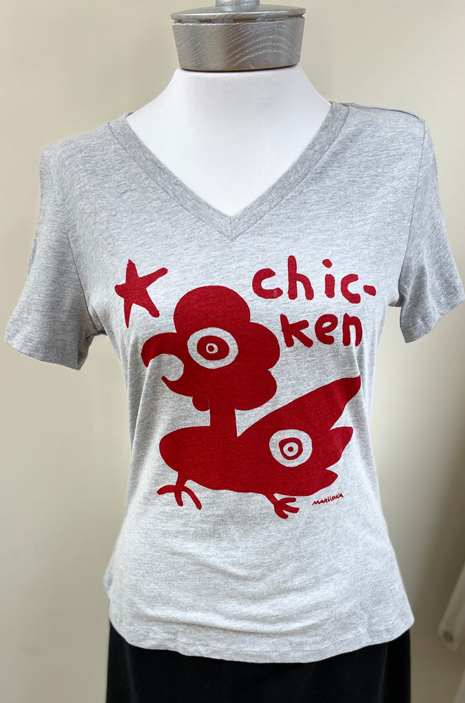 Folk Chicken Relaxed V-Neck Tee - Robin Boutique-Boutique 