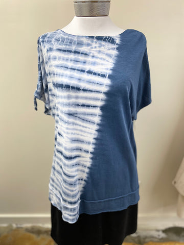 M.Rena Tye Dye Slub Knit Boat Neck Tunic with One Shoulder Drawstring Detail - Robin Boutique-Boutique 