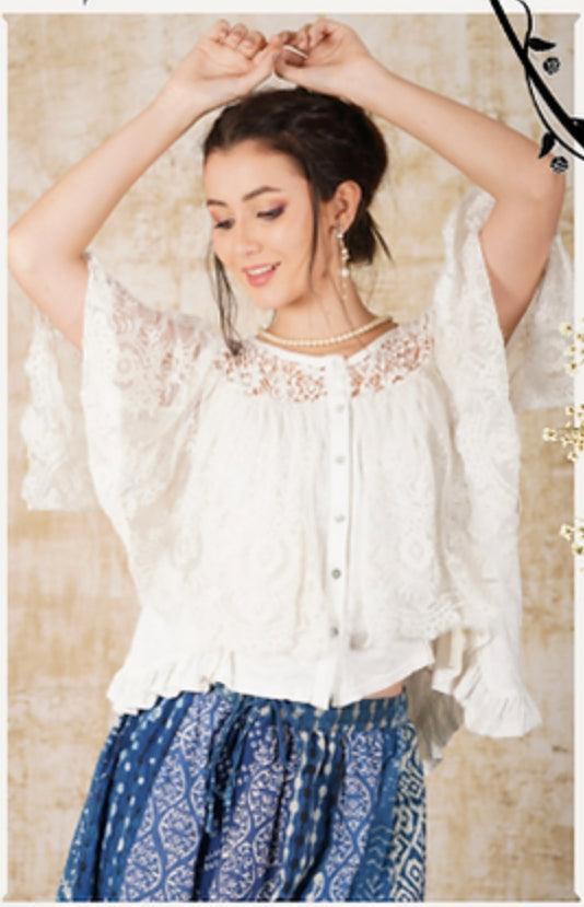 The PaperLace 3/4 Lace Ruffle Top PVS-900T - Robin Boutique-Boutique 