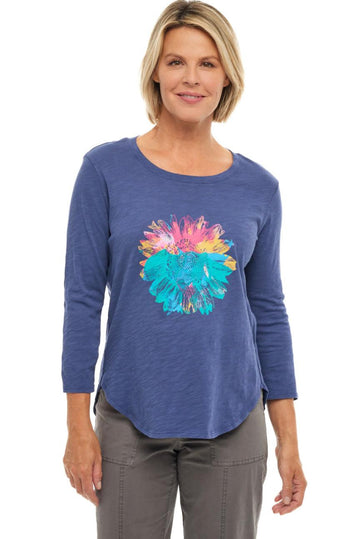 Escape 42504 Tie-Dye Sunflower 3/4 Sleeve High Lo - Robin Boutique-Boutique 