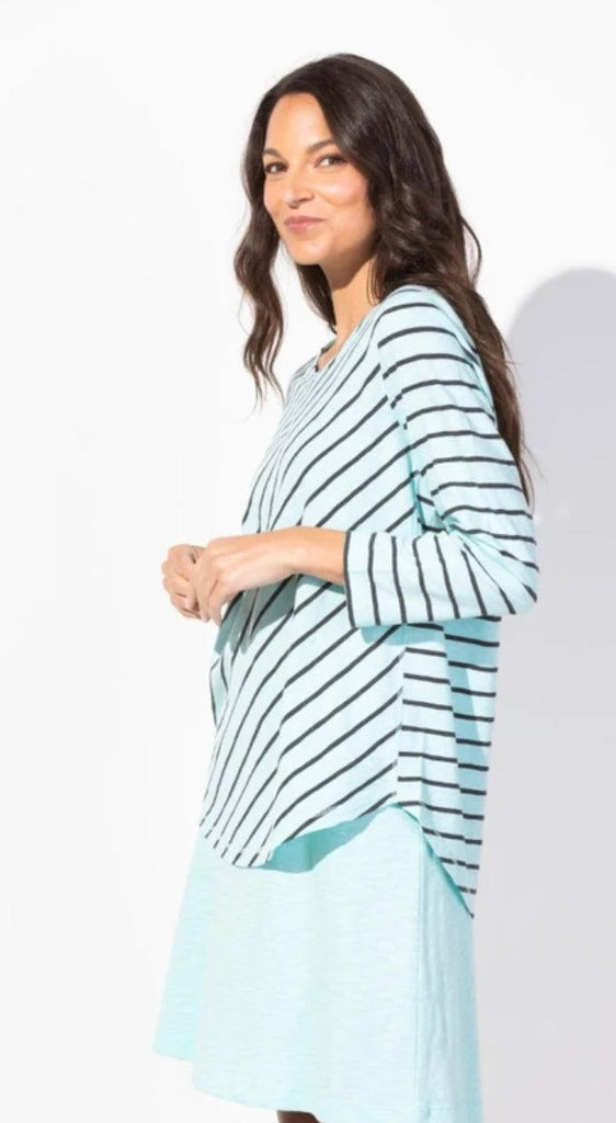 Cotton Slub High Lo 3/4 Sleeve Stripe 23004 - Robin Boutique-Boutique 