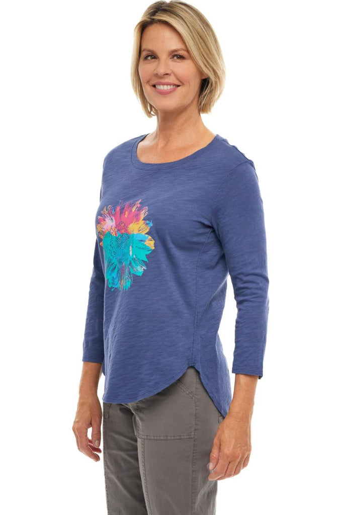 Escape 42504 Tie-Dye Sunflower 3/4 Sleeve High Lo - Robin Boutique-Boutique 