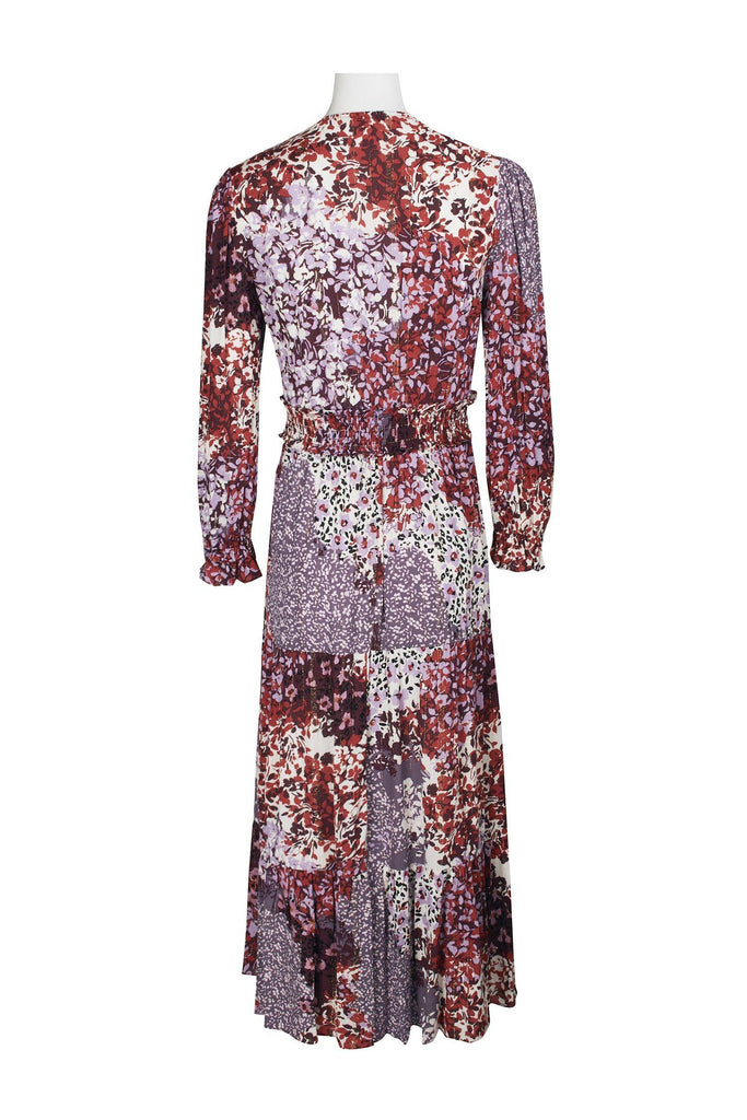 London Times V-Neck Long Sleeve Multi Floral Lilac Midi Dress - Robin Boutique-Boutique 